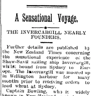 A Sensational Voyage. (Taranaki Daily News 4-2-1905)