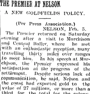 THE PREMIER AT NELSON. (Taranaki Daily News 6-2-1905)