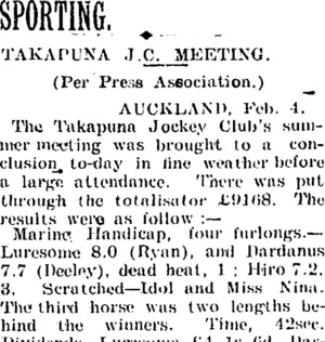 SPORTING. (Taranaki Daily News 6-2-1905)