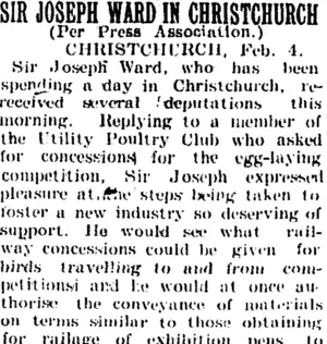 SIR JOSEPH WARD IN CHRISTCHURCH (Taranaki Daily News 6-2-1905)