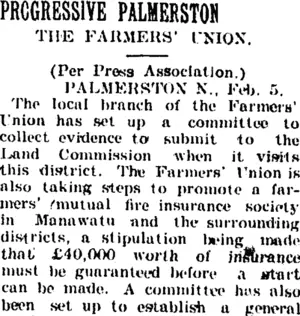 PROGRESSIVE PALMERSTON. (Taranaki Daily News 6-2-1905)