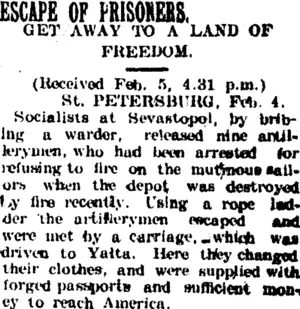 ESCAPE OF PRISONERS. (Taranaki Daily News 6-2-1905)