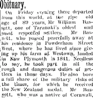 Obituary. (Taranaki Daily News 6-2-1905)