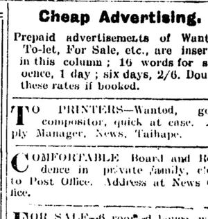 Page 3 Advertisements Column 7 (Taranaki Daily News 3-2-1905)