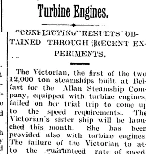 Turbine Engines. (Taranaki Daily News 3-2-1905)