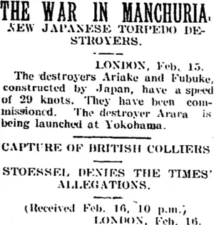 THE WAR IN MANCHURIA. (Taranaki Daily News 17-2-1905)