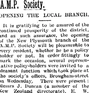 A.M.P. Society. (Taranaki Daily News 2-3-1905)