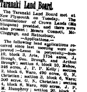 Taranaki Land Board. (Taranaki Daily News 19-4-1905)