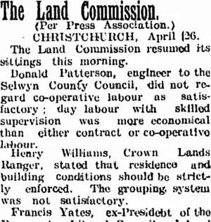 The Land Commission. (Taranaki Daily News 27-4-1905)