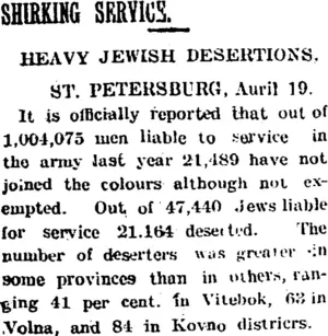 SHIRKING SERVICE. (Taranaki Daily News 20-4-1905)