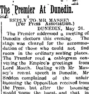 The Premier At Dunedin. (Taranaki Daily News 25-5-1905)