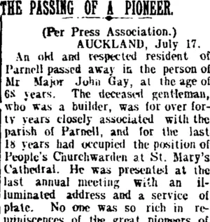 THE PASSING OF A PIONEER. (Taranaki Daily News 18-7-1905)