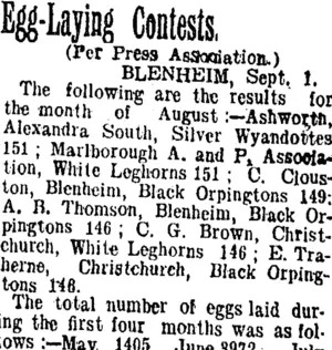 Egg-Laying Contests. (Taranaki Daily News 2-9-1905)
