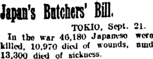 Japan's Butchers' Bill. (Taranaki Daily News 23-9-1905)
