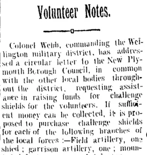 Volunteer Notes. (Taranaki Daily News 10-10-1905)