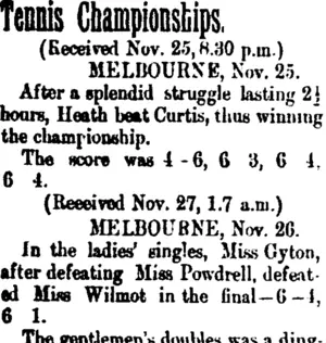 Tennis Championships. (Taranaki Daily News 27-11-1905)