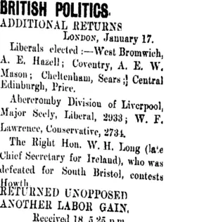BRITISH POLITICS. (Taranaki Daily News 19-1-1906)