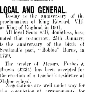 LOCAL AND GENERAL. (Taranaki Daily News 24-1-1906)