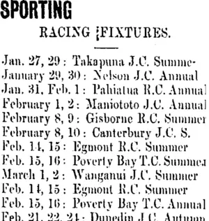 SPORTING (Taranaki Daily News 29-1-1906)