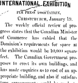 INTERNATIONAL EXHIBITION. (Taranaki Daily News 20-1-1906)