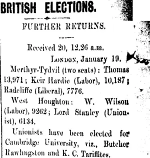 BRITISH ELECTIONS. (Taranaki Daily News 20-1-1906)