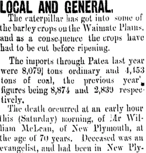 LOCAL AND GENERAL. (Taranaki Daily News 3-2-1906)