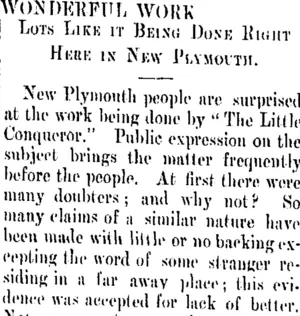 WONDERFUL WORK. (Taranaki Daily News 22-2-1906)
