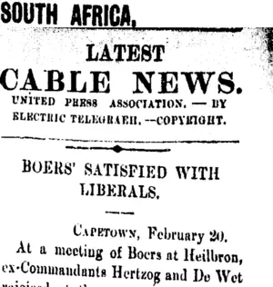 SOUTH AFRICA. (Taranaki Daily News 22-2-1906)