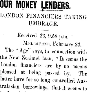OUR MONEY LENDERS. (Taranaki Daily News 23-2-1906)