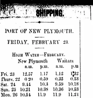 SHIPPING. (Taranaki Daily News 23-2-1906)