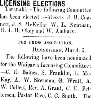 LICENSING ELECTIONS. (Taranaki Daily News 6-3-1906)