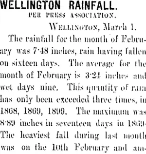 WELLINGTON RAINFALL. (Taranaki Daily News 2-3-1906)