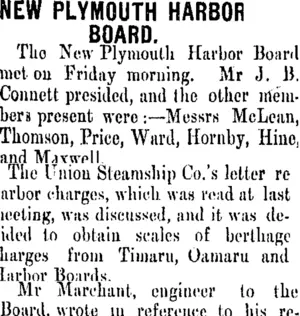 NEW PLYMOUTH HARBOR BOARD. (Taranaki Daily News 17-3-1906)