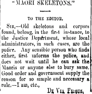 "MAORI SKELETONS." (Taranaki Daily News 19-4-1906)