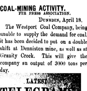 COAL-MINING ACTIVITY. (Taranaki Daily News 19-4-1906)