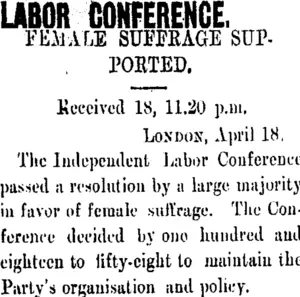 LABOR CONFERENCE. (Taranaki Daily News 19-4-1906)