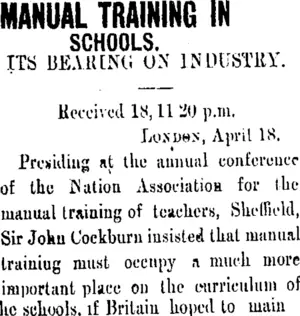 MANUAL TRAINING IN SCHOOLS. (Taranaki Daily News 19-4-1906)