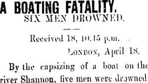 A BOATING FATALITY. (Taranaki Daily News 19-4-1906)