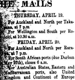 THE MAILS (Taranaki Daily News 19-4-1906)
