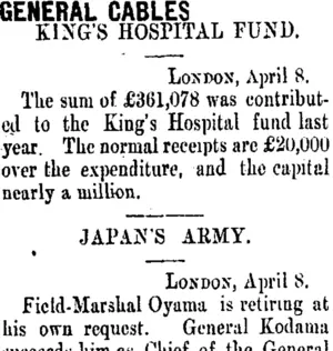 GENERAL CABLES. (Taranaki Daily News 10-4-1906)