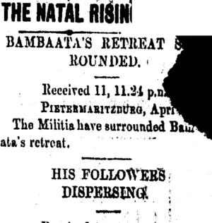 THE NATAL RISINGS. (Taranaki Daily News 12-4-1906)