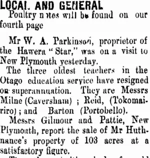LOCAL AND GENERAL. (Taranaki Daily News 25-4-1906)
