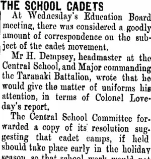 THE SCHOOL CADETS. (Taranaki Daily News 26-4-1906)