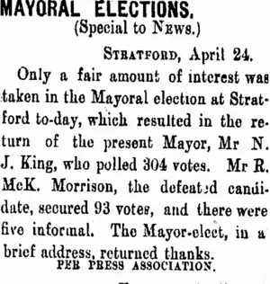MAYORAL ELECTIONS. (Taranaki Daily News 26-4-1906)