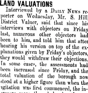 LAND VALUATIONS. (Taranaki Daily News 26-4-1906)