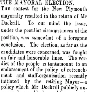 THE MAYORAL ELECTION. (Taranaki Daily News 26-4-1906)