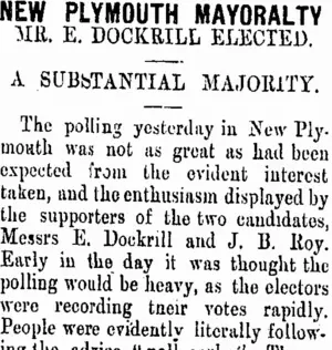 NEW PLYMOUTH MAYORALTY. (Taranaki Daily News 26-4-1906)