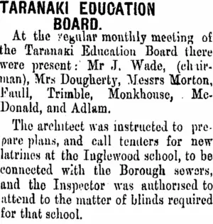 TARANAKI EDUCATION BOARD. (Taranaki Daily News 26-4-1906)