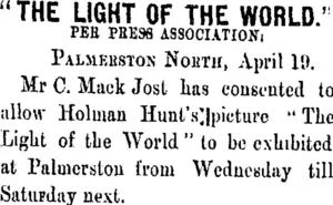 "THE LIGHT OF THE WORLD." (Taranaki Daily News 20-4-1906)