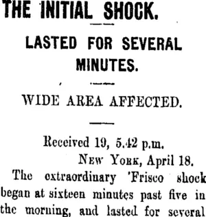 THE INITIAL SHOCK. (Taranaki Daily News 20-4-1906)